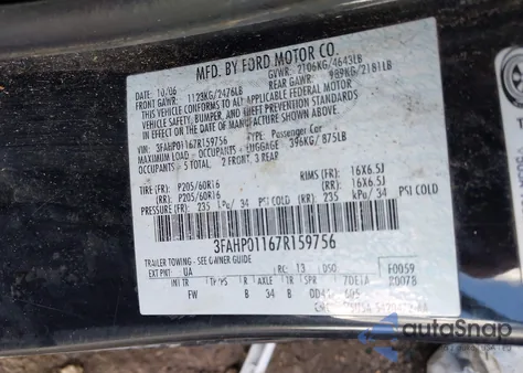 2007 Ford Fusion Se z USA, uszkodzony, nr VIN 3FAHP01167R159756